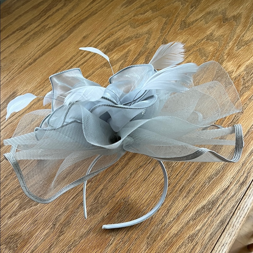 Elegant Gray Fascinator Headband 12 inches diameter.